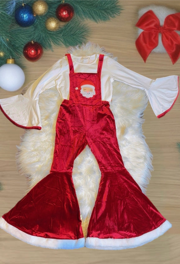 (New) Velvet Embroidery Santa Overall Set