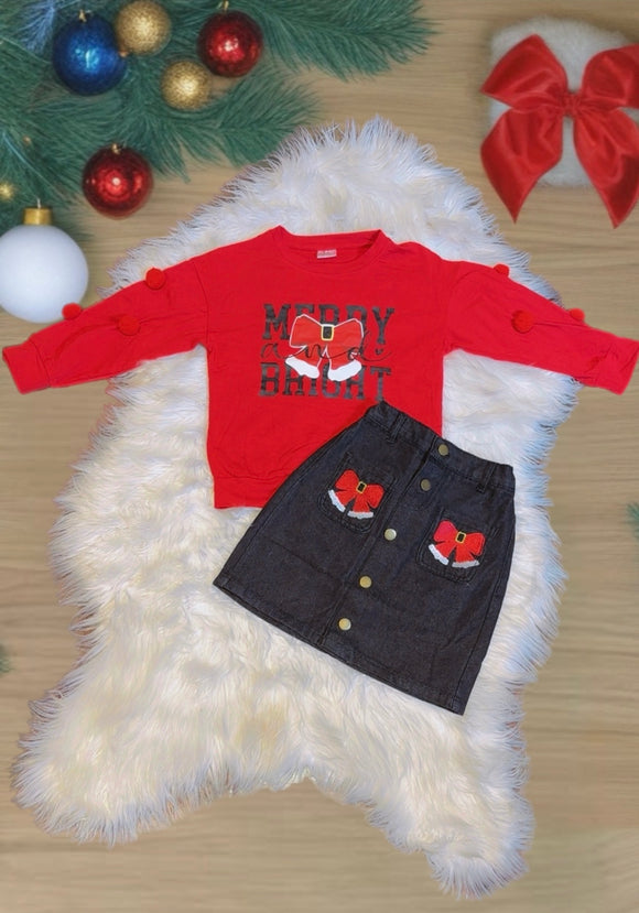 (New) Merry Bright Denim Skirt Set