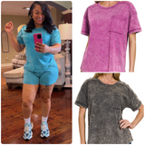 (New) 2 Piece Acid Wash Comfy Short Set ( 2 Colors)